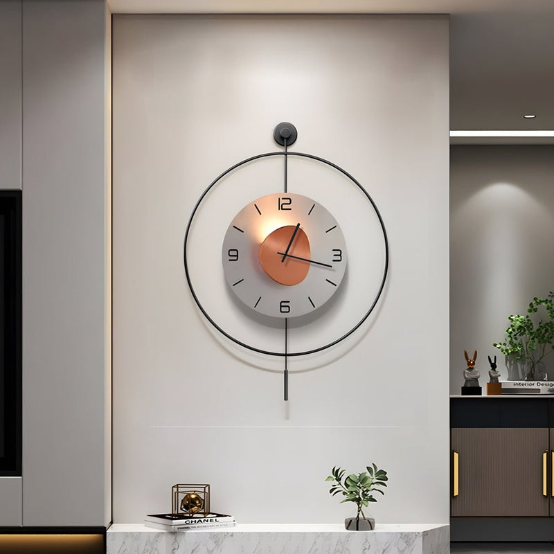 Battery-Powered Round LED Metal Wall Clock - Stylish Hanging Design for Home Decor