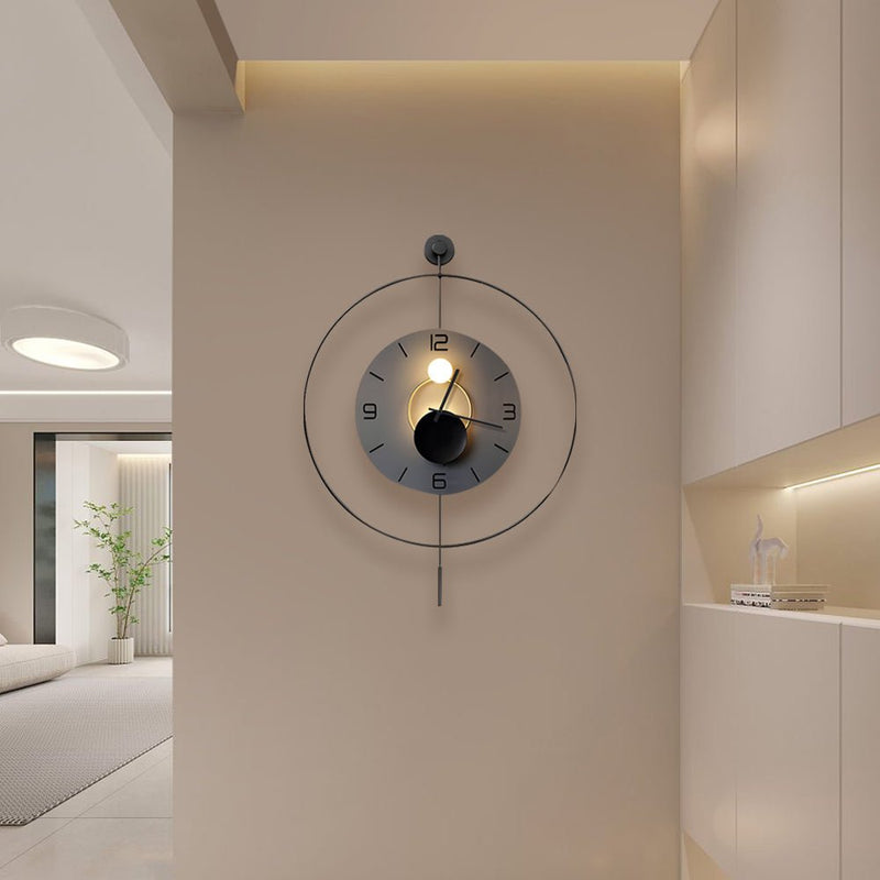 Battery-Powered Round LED Metal Wall Clock - Stylish Hanging Design for Home Decor