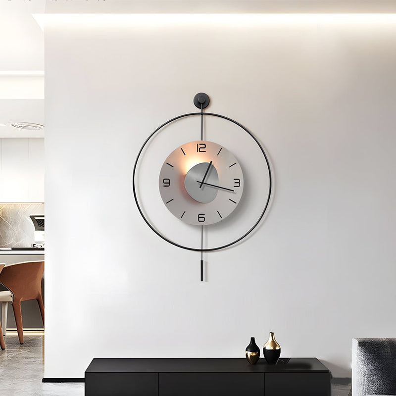 Battery-Powered Round LED Metal Wall Clock - Stylish Hanging Design for Home Decor
