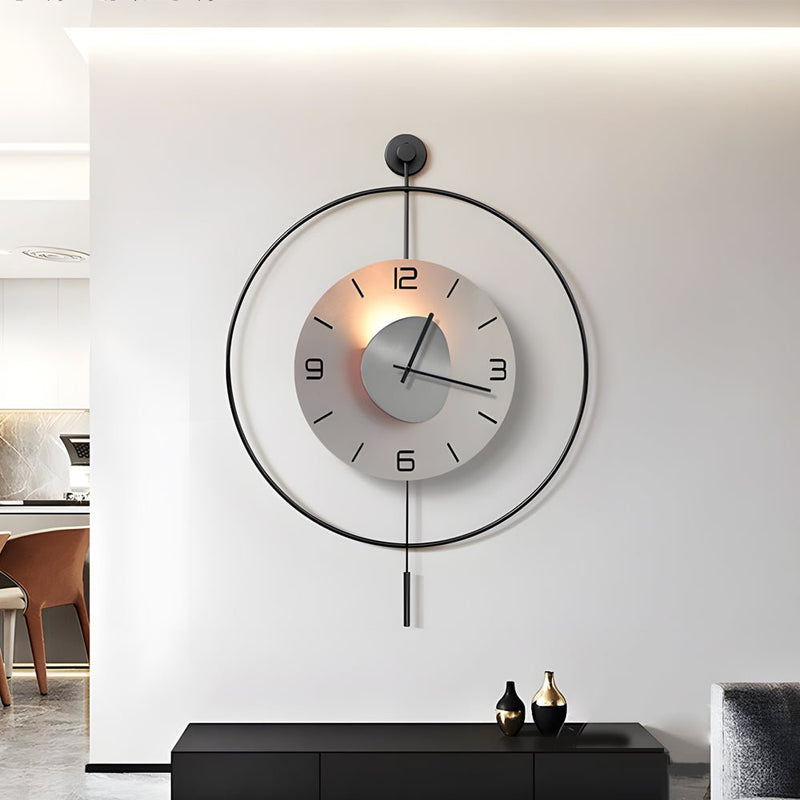 Battery-Powered Round LED Metal Wall Clock - Stylish Hanging Design for Home Decor