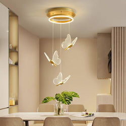 Butterfly Shaped LED Pendant Light - Acrylic & Metal Island Ceiling Fixture for Living Room