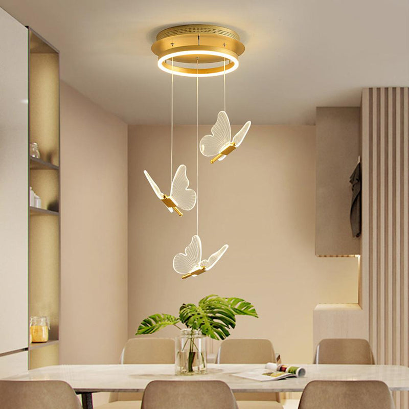Butterfly Shaped LED Pendant Light - Acrylic & Metal Island Ceiling Fixture for Living Room