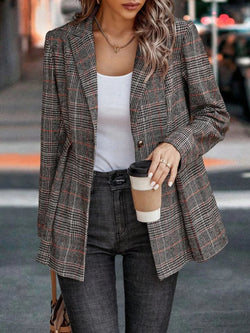 Women's Elegant Tailored Plaid Blazer Jacket | Stylish & Versatile Outerwear for Any Occasion