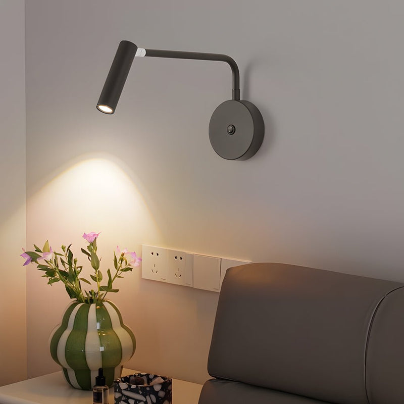 Adjustable Black & White Tube LED Swing Arm Wall Light - Modern Wall-Mounted Spotlight Sconce for Bedroom & Living Room