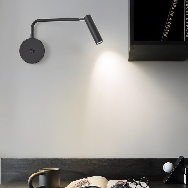 Adjustable Black & White Tube LED Swing Arm Wall Light - Modern Wall-Mounted Spotlight Sconce for Bedroom & Living Room