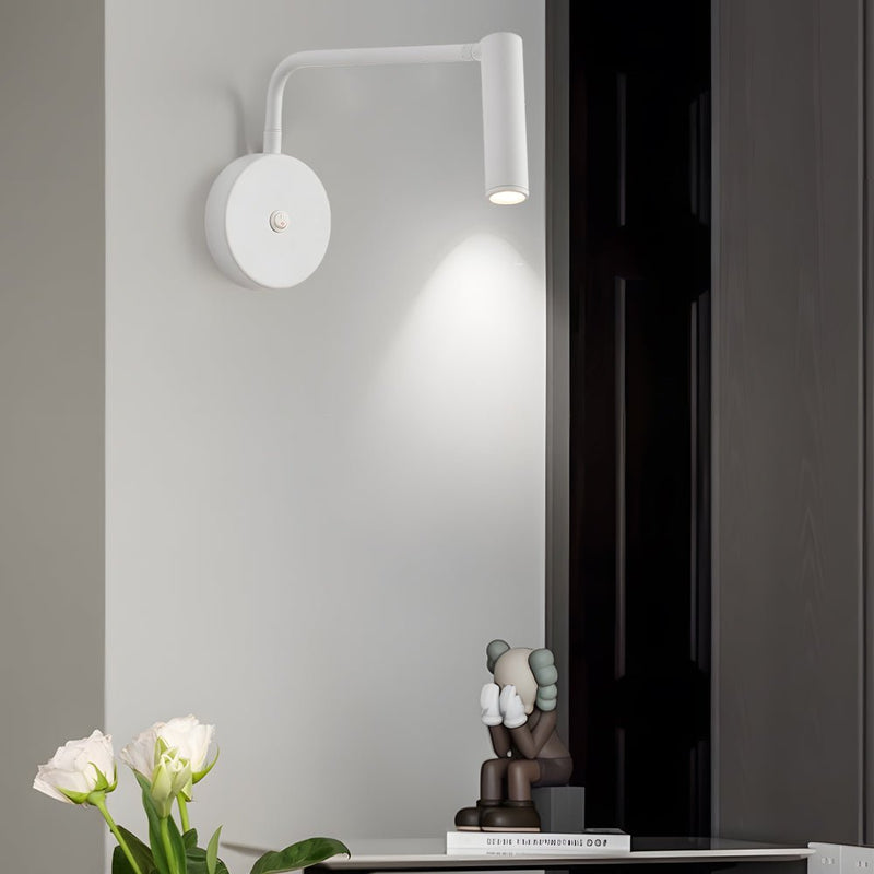 Adjustable Black & White Tube LED Swing Arm Wall Light - Modern Wall-Mounted Spotlight Sconce for Bedroom & Living Room