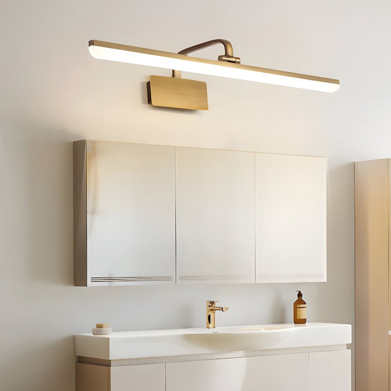 Elegant Brass Linear LED Bathroom Vanity Light - Curved Rod Design Mirror Fixture for Modern Home Decor