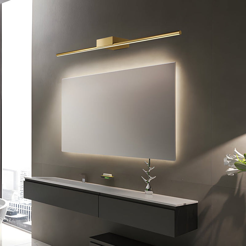 Modern Brushed Brass Linear LED Vanity Light - Slim Cylinder Design for Elegant Bathroom Lighting