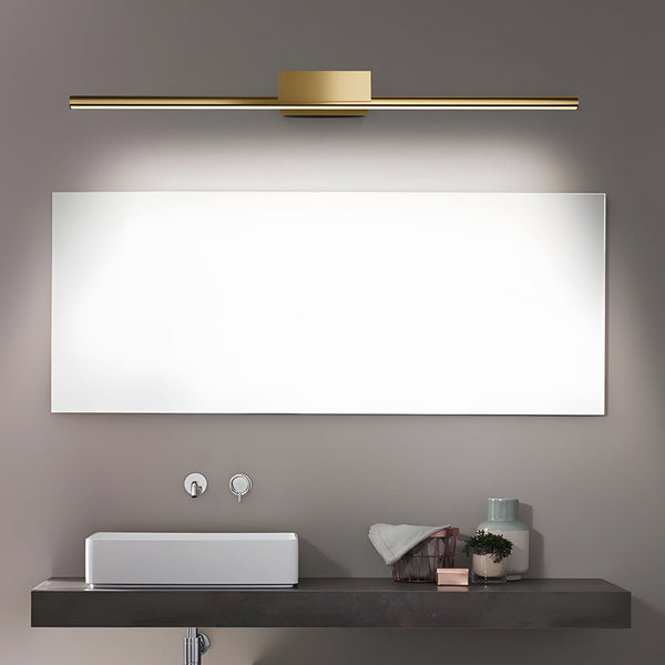 Modern Brushed Brass Linear LED Vanity Light - Slim Cylinder Design for Elegant Bathroom Lighting
