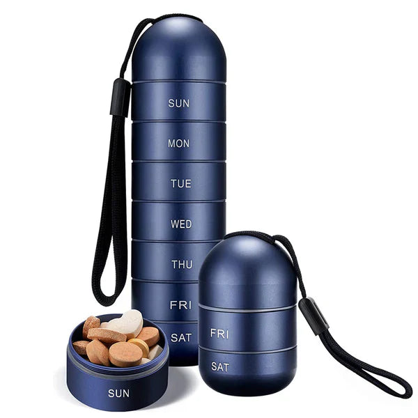 Travel-Friendly Aluminum 7-Day Pill Organizer | Portable Pill Box & Container for Medication Management