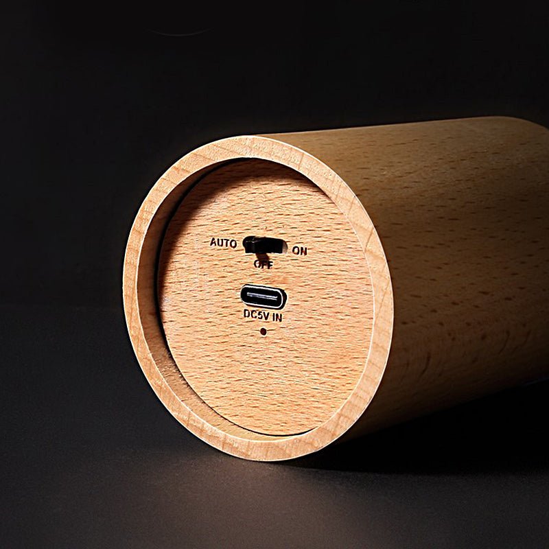 Stylish Candlelight Ambient Wood Cylinder LED Table Lamp - Elegant Accent Lighting for Home Decor