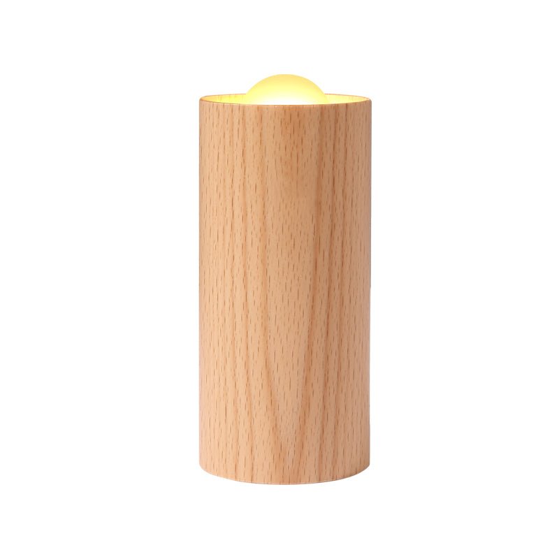 Stylish Candlelight Ambient Wood Cylinder LED Table Lamp - Elegant Accent Lighting for Home Decor