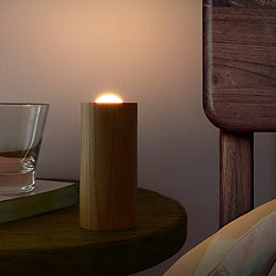 Stylish Candlelight Ambient Wood Cylinder LED Table Lamp - Elegant Accent Lighting for Home Decor