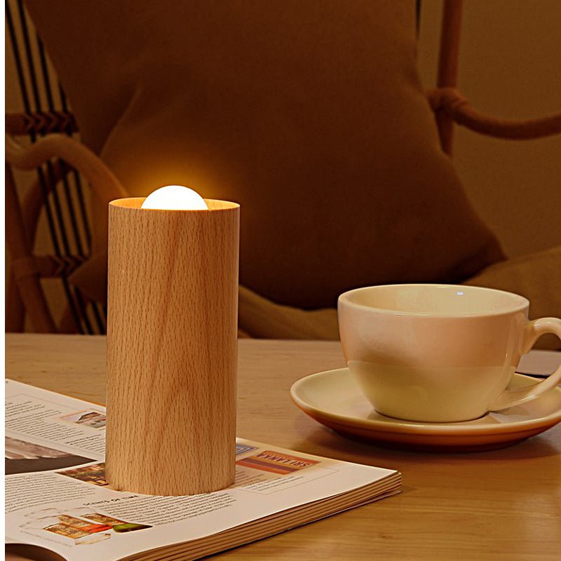 Stylish Candlelight Ambient Wood Cylinder LED Table Lamp - Elegant Accent Lighting for Home Decor