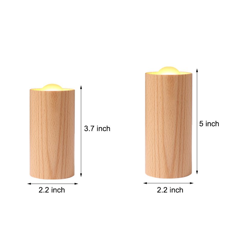 Stylish Candlelight Ambient Wood Cylinder LED Table Lamp - Elegant Accent Lighting for Home Decor