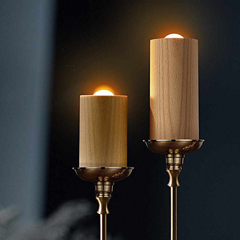 Stylish Candlelight Ambient Wood Cylinder LED Table Lamp - Elegant Accent Lighting for Home Decor