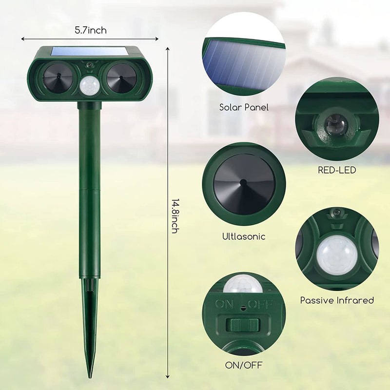 Solar-Powered Ultrasonic Animal Repellent - Eco-Friendly Pest Control Device for Gardens & Yards