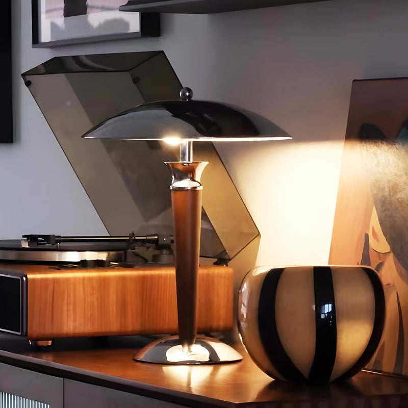 Chrome Mushroom Umbrella Table Lamp with 3-Step LED Lighting - Modern Home Decor Accent