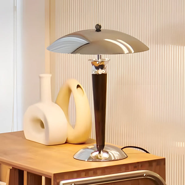 Chrome Mushroom Umbrella Table Lamp with 3-Step LED Lighting - Modern Home Decor Accent