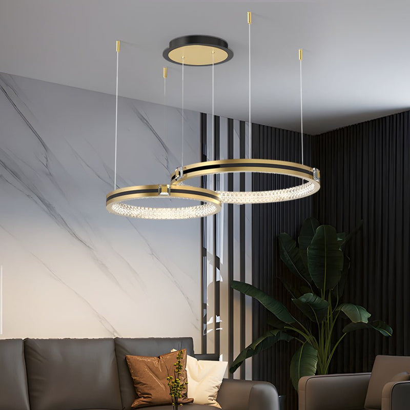 Brushed Gold Modern Ceiling Light Fixture - Circular Rings with Three-Step Dimming