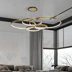 Brushed Gold Modern Ceiling Light Fixture - Circular Rings with Three-Step Dimming