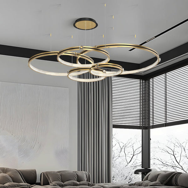 Brushed Gold Modern Ceiling Light Fixture - Circular Rings with Three-Step Dimming