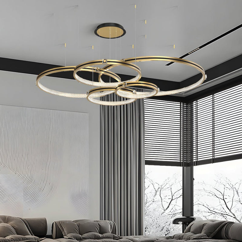 Brushed Gold Modern Ceiling Light Fixture - Circular Rings with Three-Step Dimming