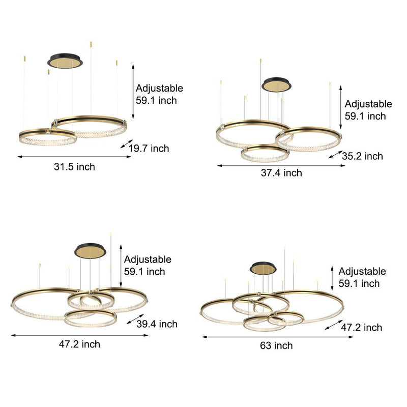 Brushed Gold Modern Ceiling Light Fixture - Circular Rings with Three-Step Dimming