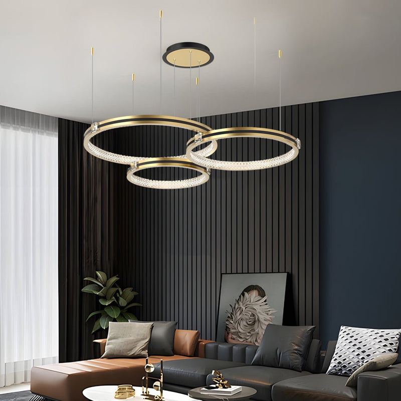 Brushed Gold Modern Ceiling Light Fixture - Circular Rings with Three-Step Dimming