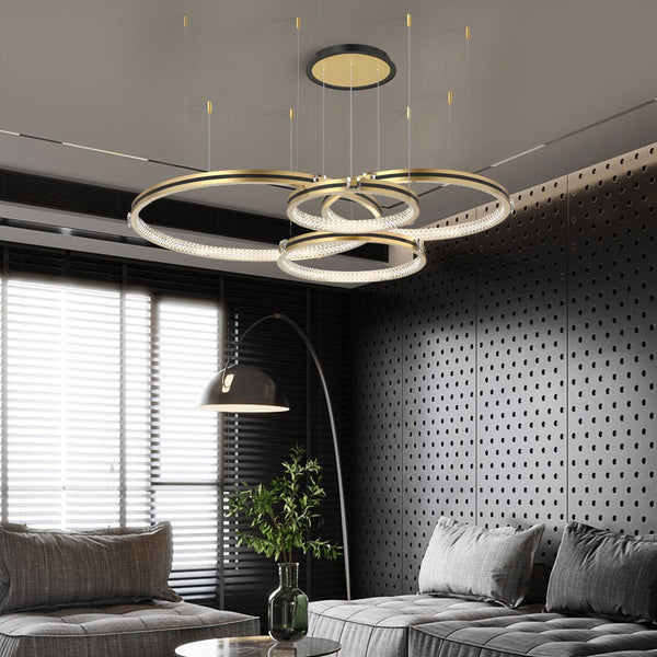 Brushed Gold Modern Ceiling Light Fixture - Circular Rings with Three-Step Dimming