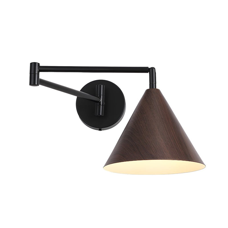 Cone Shaped Swing Arm Wall Sconce - 1-Light Wooden Wall Mount Light Fixture for Modern Home Decor