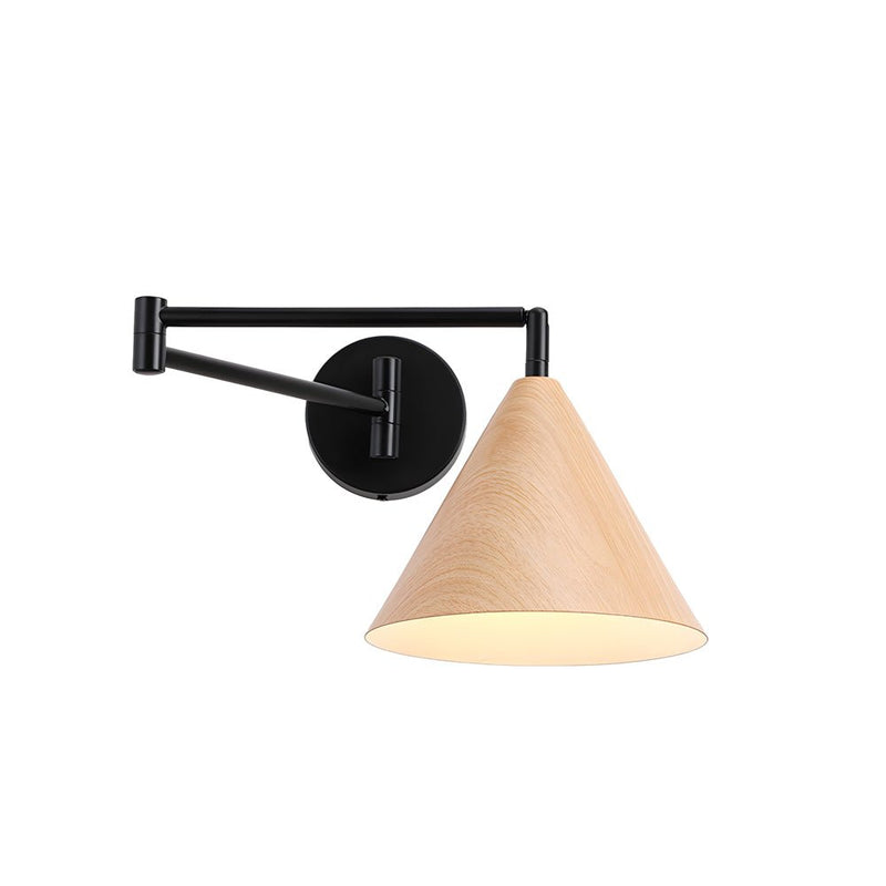 Cone Shaped Swing Arm Wall Sconce - 1-Light Wooden Wall Mount Light Fixture for Modern Home Decor