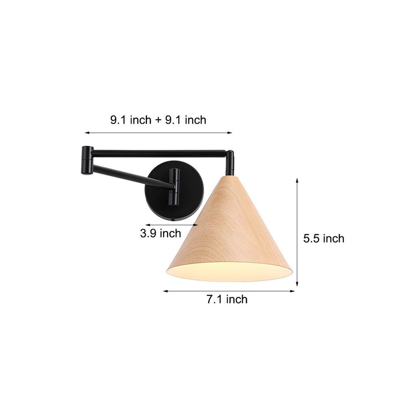 Cone Shaped Swing Arm Wall Sconce - 1-Light Wooden Wall Mount Light Fixture for Modern Home Decor