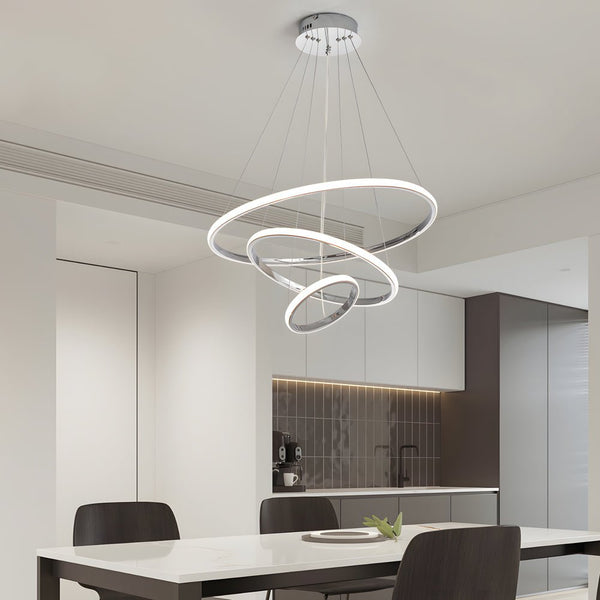 Modern 3/4-Light Tiered Ring Chandelier - Stylish Chrome Hanging Fixture for Contemporary Spaces