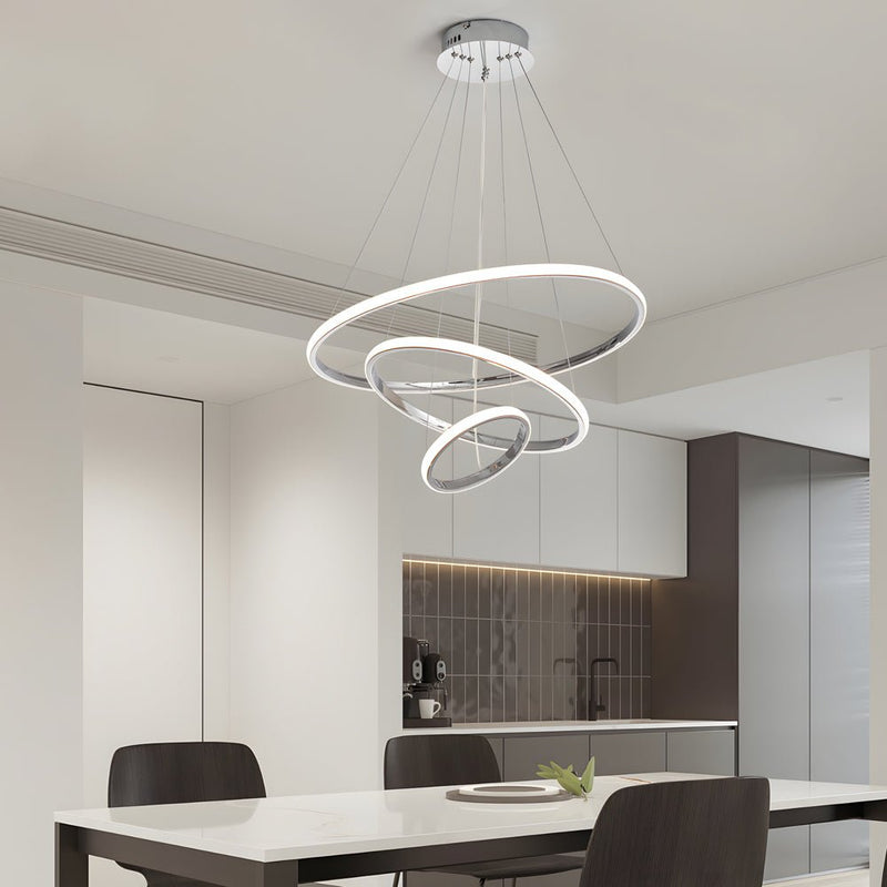 Modern 3/4-Light Tiered Ring Chandelier - Stylish Chrome Hanging Fixture for Contemporary Spaces