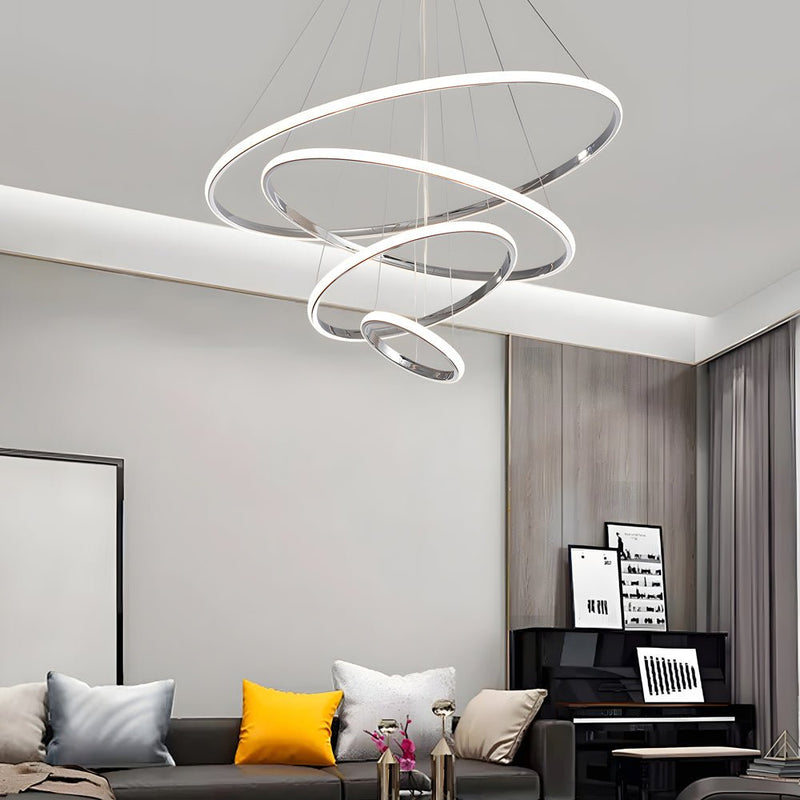 Modern 3/4-Light Tiered Ring Chandelier - Stylish Chrome Hanging Fixture for Contemporary Spaces