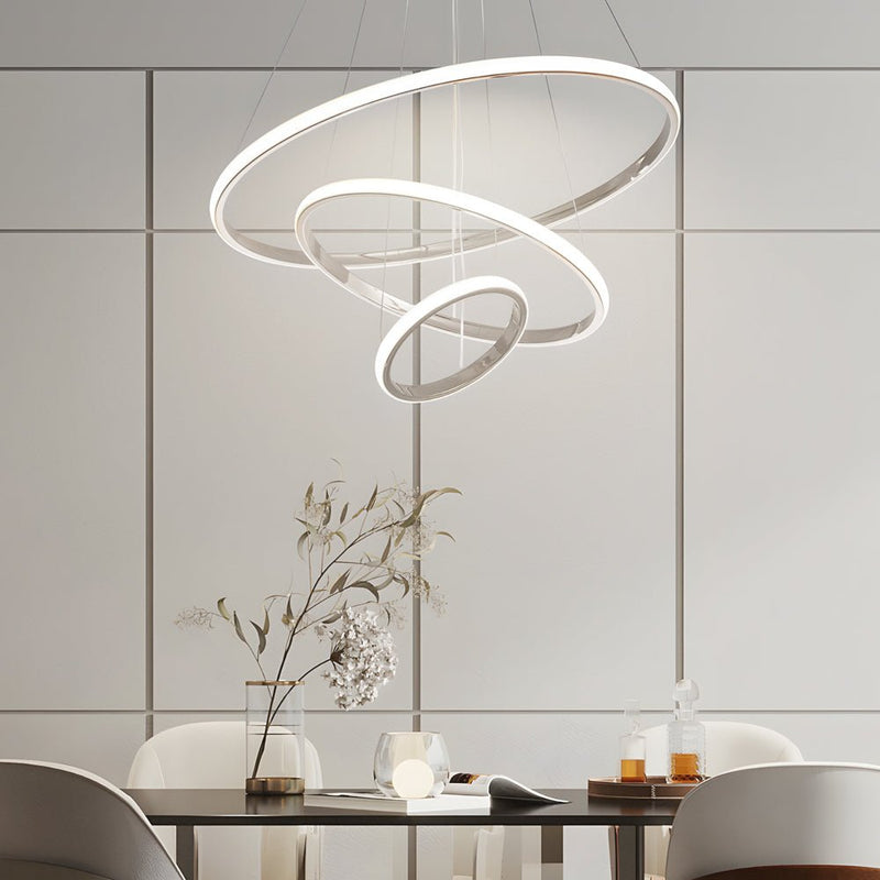 Modern 3/4-Light Tiered Ring Chandelier - Stylish Chrome Hanging Fixture for Contemporary Spaces