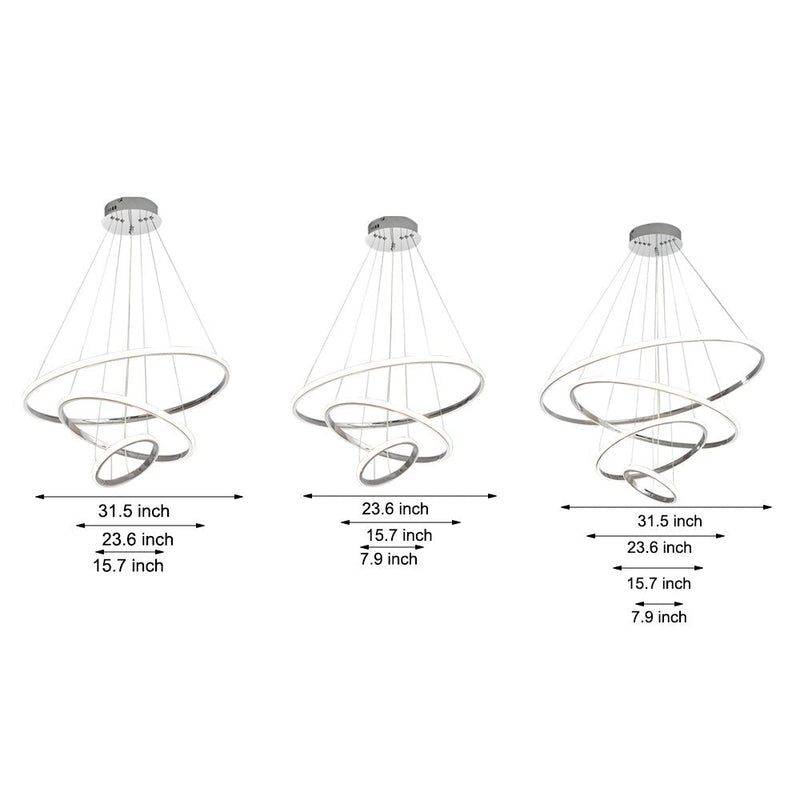 Modern 3/4-Light Tiered Ring Chandelier - Stylish Chrome Hanging Fixture for Contemporary Spaces