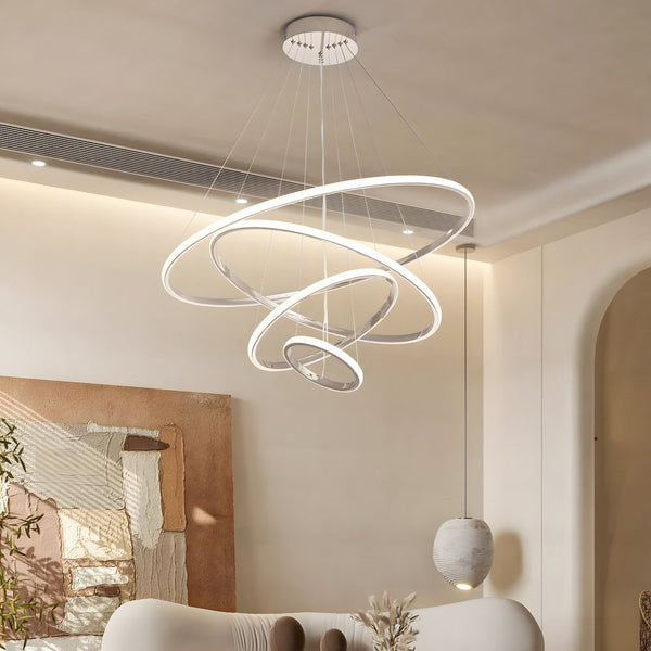 Modern 3/4-Light Tiered Ring Chandelier - Stylish Chrome Hanging Fixture for Contemporary Spaces