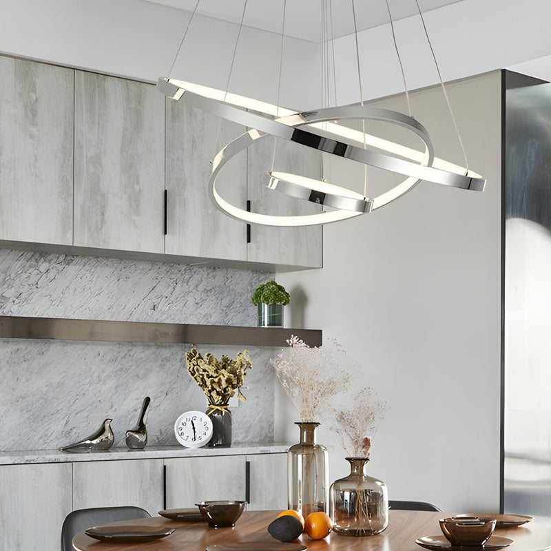 Modern 3/4-Light Tiered Ring Chandelier - Stylish Chrome Hanging Fixture for Contemporary Spaces
