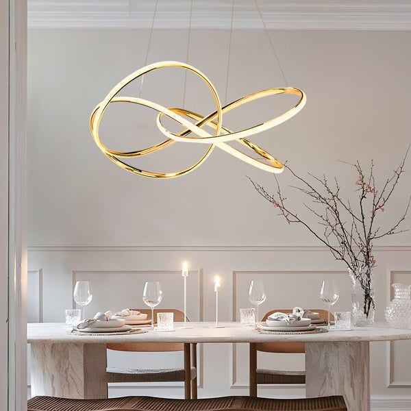 Modern LED Chandelier with Creative Circular Curved Lines - 3-Step Dimming Feature