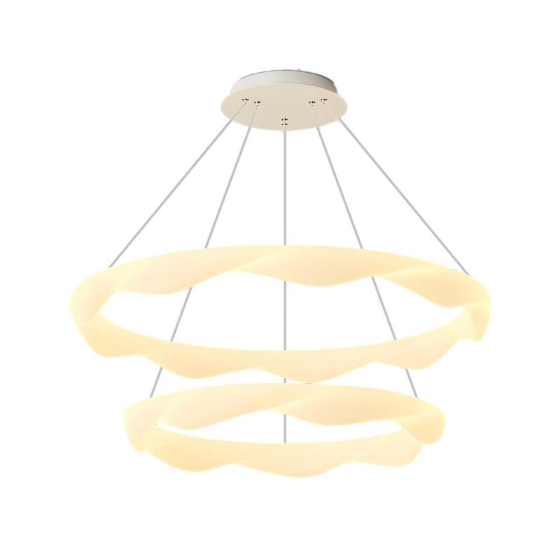 Modern Chandelier with Creative Cream Designer Rings - 3-Step Dimming Feature
