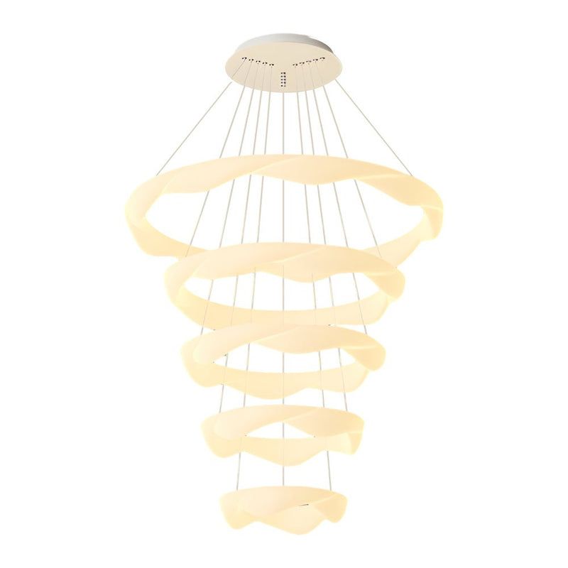Modern Chandelier with Creative Cream Designer Rings - 3-Step Dimming Feature