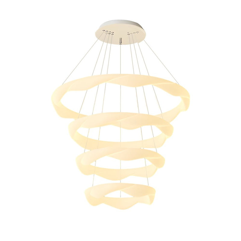 Modern Chandelier with Creative Cream Designer Rings - 3-Step Dimming Feature