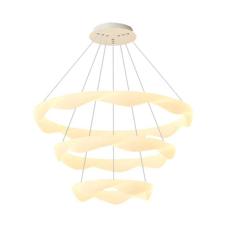 Modern Chandelier with Creative Cream Designer Rings - 3-Step Dimming Feature