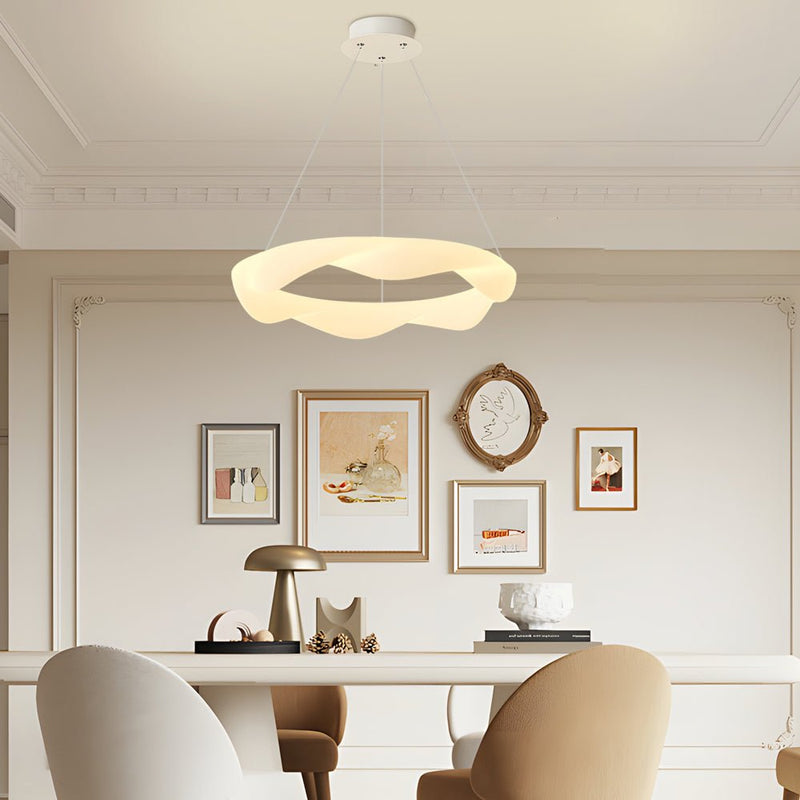 Modern Chandelier with Creative Cream Designer Rings - 3-Step Dimming Feature