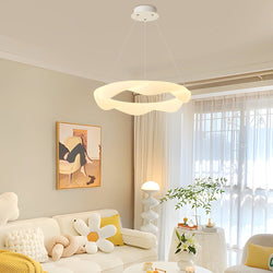 Modern Chandelier with Creative Cream Designer Rings - 3-Step Dimming Feature