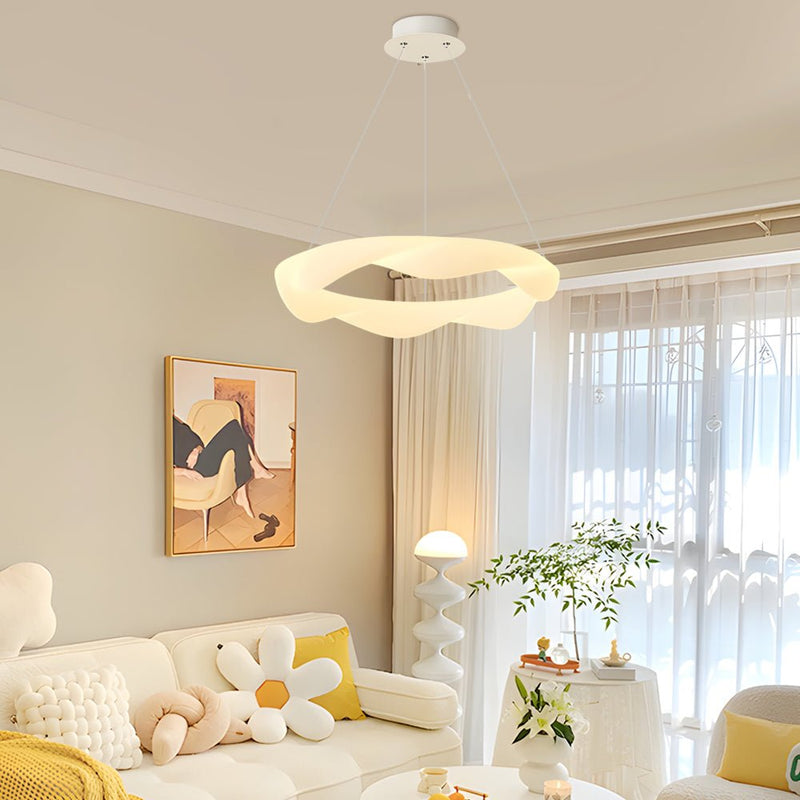 Modern Chandelier with Creative Cream Designer Rings - 3-Step Dimming Feature
