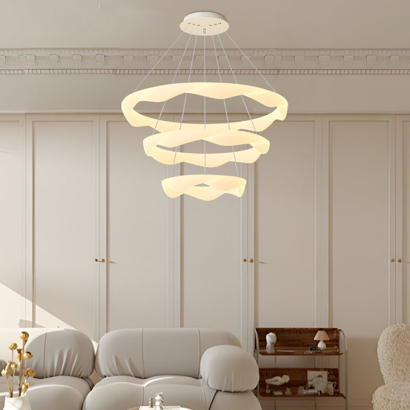 Modern Chandelier with Creative Cream Designer Rings - 3-Step Dimming Feature