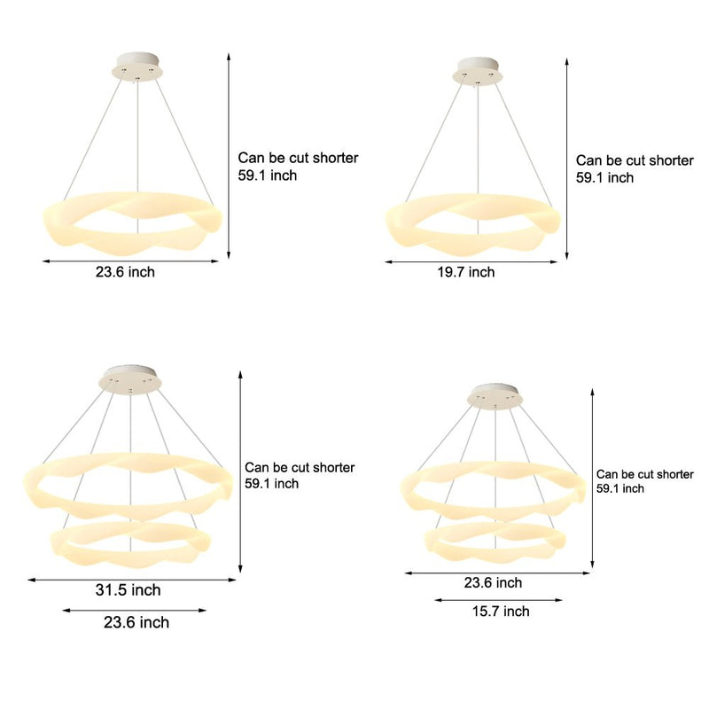 Modern Chandelier with Creative Cream Designer Rings - 3-Step Dimming Feature